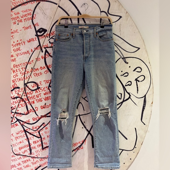 Levi's Denim - Levis Wedgie Straight High Waist Distressed Denim Jeans 29x28